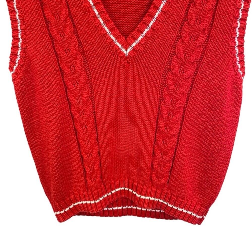 Vintage Catalina Red Cable Knit Cricket Sweater Vest XL 90s Preppy - Picture 4 of 6